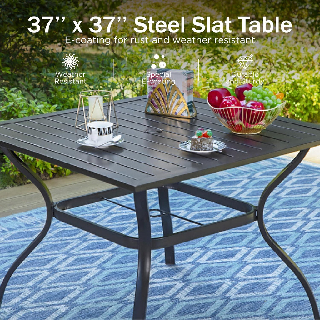 Mesa de jardín PHI VILLA resistente a la intemperie, revestimiento electrónico, metal, 94×94×71 cm, mesa de comedor cuadrada para exteriores, mesa de jardín, mesa de terraza, mesa de balcón, resistente a la intemperie, negra