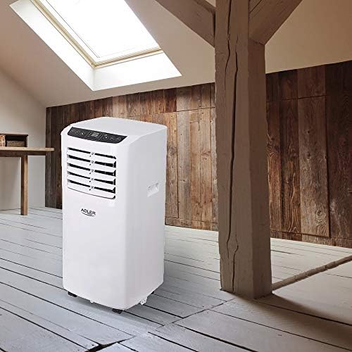 Aire acondicionado portátil Adler AD 7909, 3 modos de funcionamiento, 2 velocidades de ventilador, deshumidificador, mando a distancia, temporizador, climatizador portátil para estancias de hasta 20 m², 7.000 BTU/h, clase energética A, 792 W, blanco