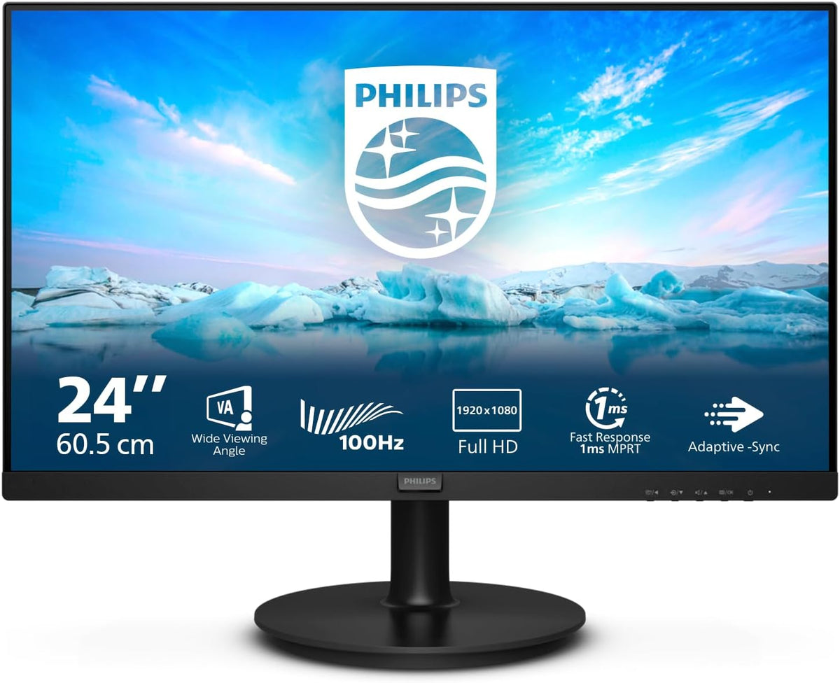 Philips 241V8LAB - Monitor Full HD de 24 pulgadas, altavoz integrado, sin parpadeo (1920x1080, 100 Hz, VGA, HDMI), negro