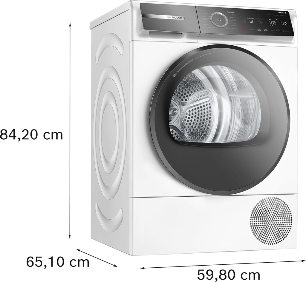 Bosch WQB246D41 Serie 8, Secadora con bomba de calor 9kg, Silent Dry - Extremadamente silenciosa, secado más rápido, Auto Dry, condensador autolimpiante, iluminación interior del tambor, Home Connect, blanco