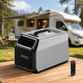 Aire acondicionado portátil, aire acondicionado de camping portátil de 3500 BTU con compresor real – Aire acondicionado de CC para caravana, tienda de campaña, furgoneta y cabina de camión – con deshumidificación, modo de reposo y control remoto, gris