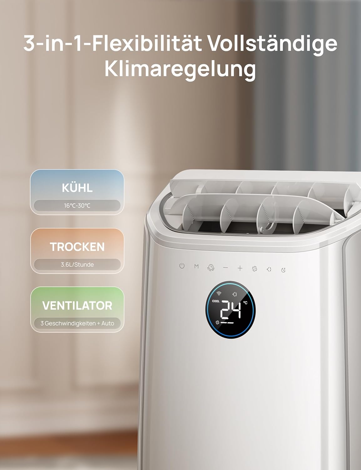 Aire acondicionado portátil DREO de 12 000 BTU (3 en 1: refrigeración/ventilación/deshumidificación), silencioso para dormitorio/oficina, control por app/comando de voz/mando a distancia, sin drenaje, kit de ventana, 3,2 L/h, AC516S