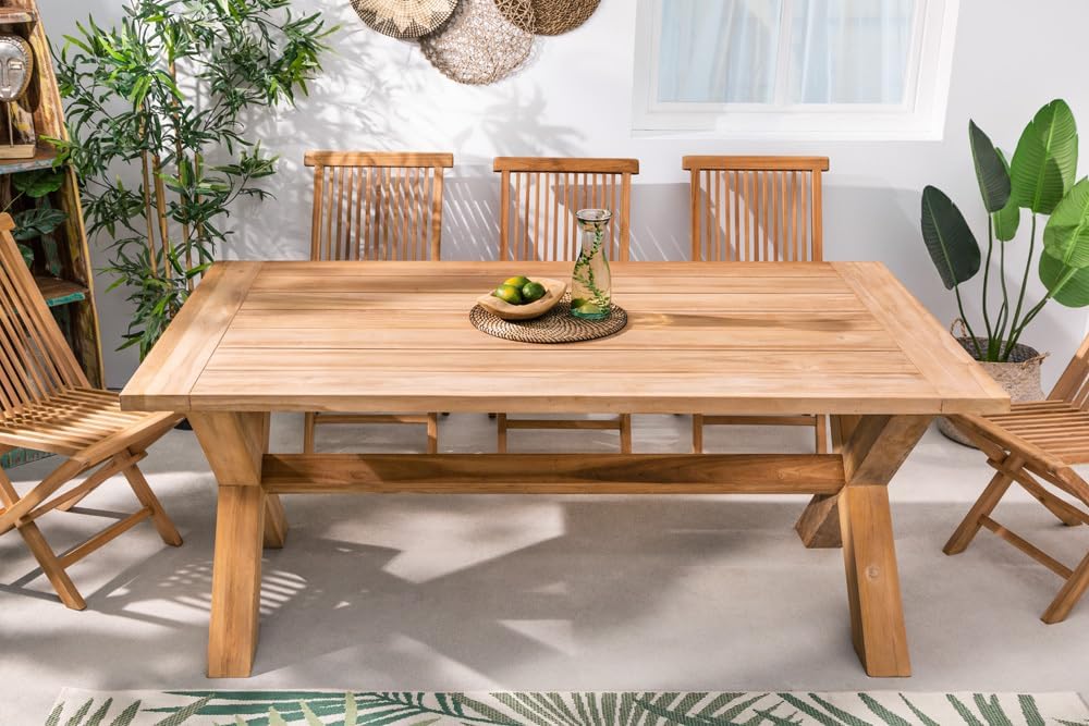 riess-ambiente.de Mesa de jardín resistente a la intemperie Empire de teca 180 cm, mesa de comedor de exterior de madera maciza de teca, mesa de comedor maciza para tu jardín