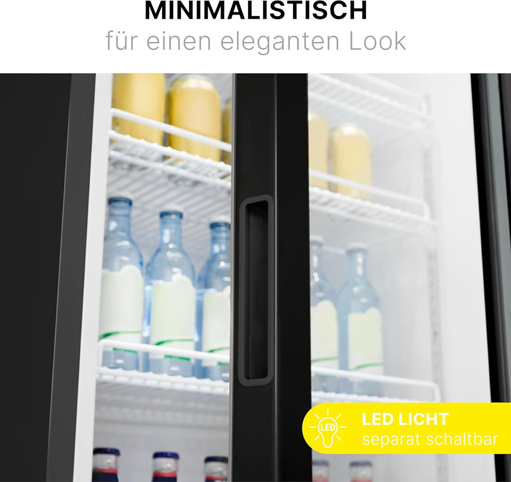 Refrigerador Bomann® con puerta de cristal | Refrigerador de bebidas con cerradura | 6 estantes de altura regulable | 30 kg por estante | 347 litros | Refrigerador grande | Refrigerador para botellas con luz LED | KSG 7351 negro