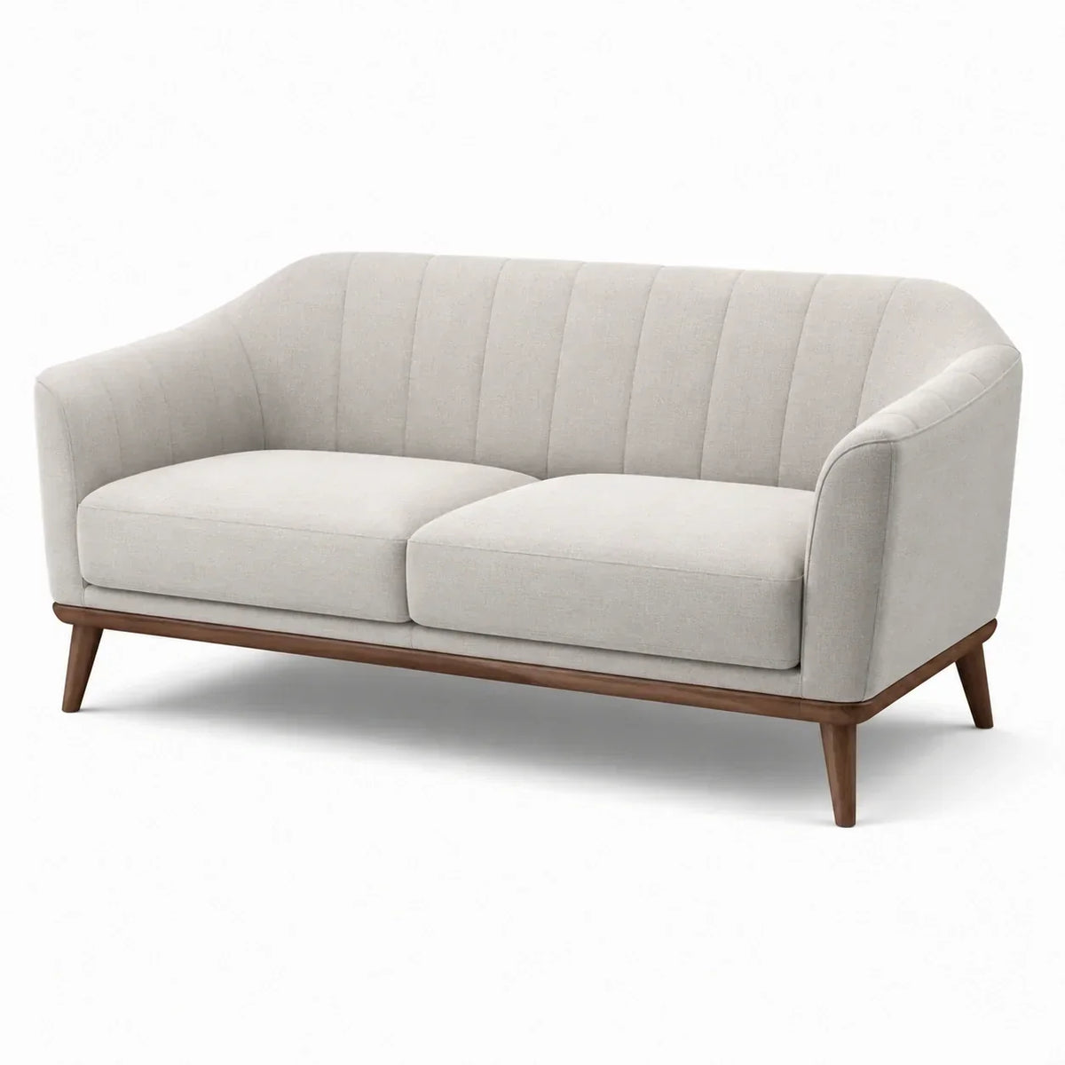 Sofá de 2 plazas de tela gris beige con estructura de madera