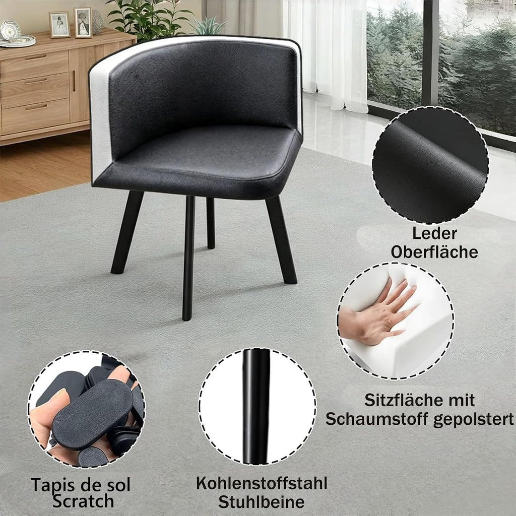 Juego de mesa de comedor y 4 sillas, mesa de comedor redonda de 90 cm y 4 sillas de comedor de piel sintética, ahorro de espacio para cocina, salón, balcón, restaurante, oficina, madera + gris claro, redondo blanco y negro