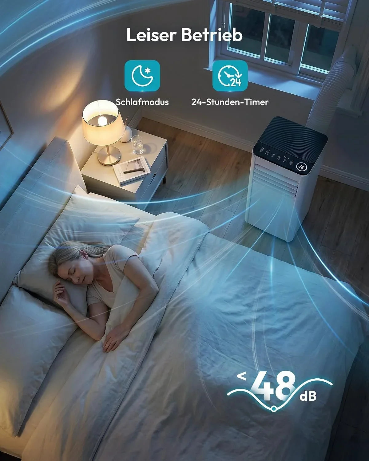 Aire acondicionado portátil 7000 BTU OL-A016FF20N2 con manguera de escape, kit de ventana, 4 en 1 y temporizador de 24 h
