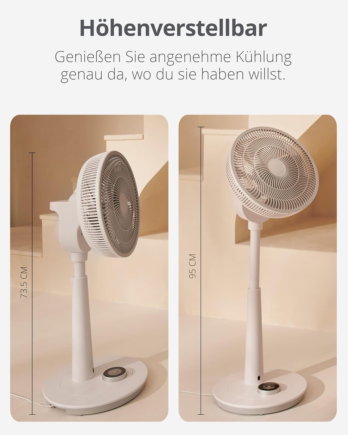 Ventilador de pie silencioso Duux Whisper 2 - Motor CC eficiente con 26 velocidades - Ventilador de altura regulable (73-95 cm) - Oscilación horizontal y vertical - Blanco