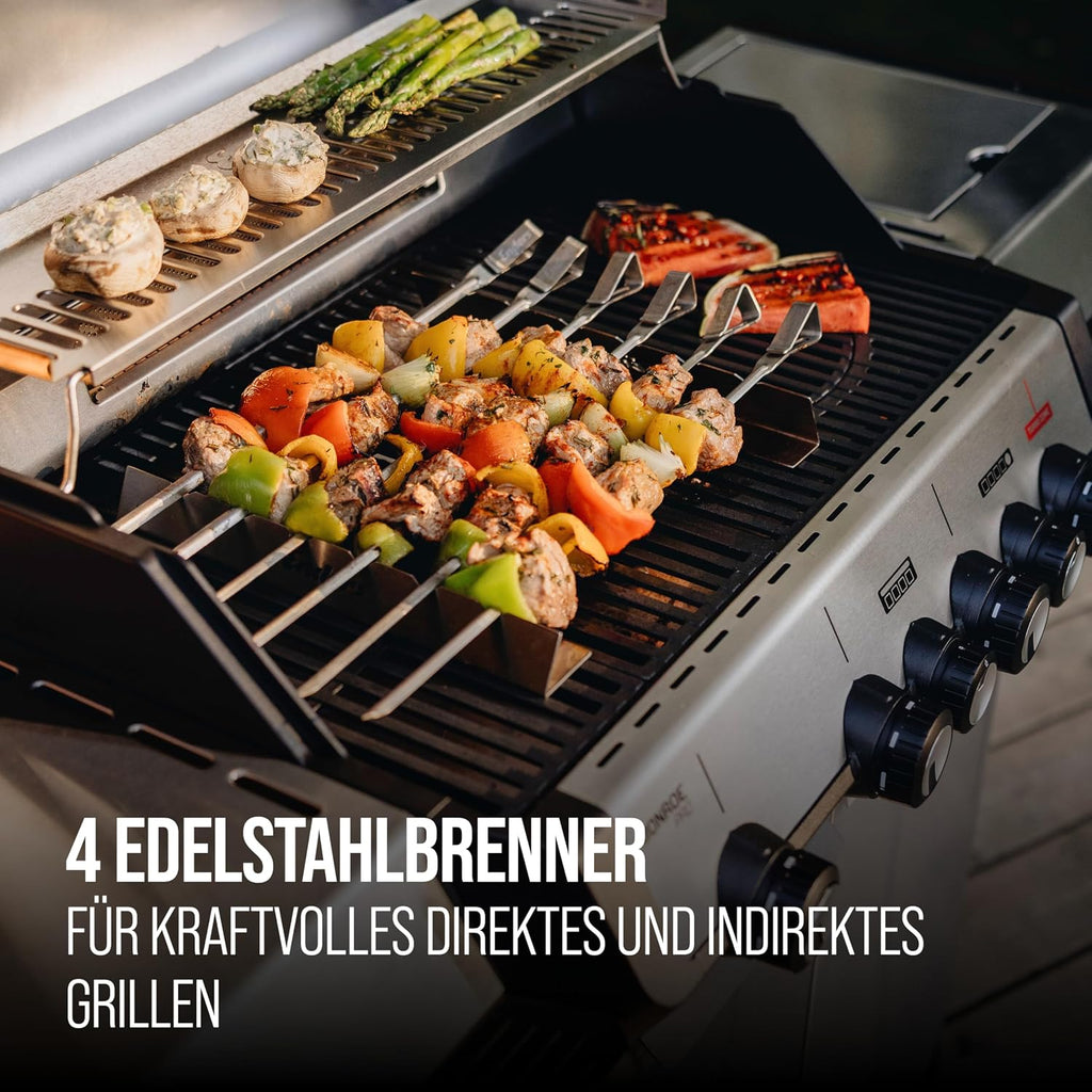 Barbacoa de gas Enders® MONROE PRO 4 SIKR TURBO, 4 quemadores de acero inoxidable, hornillo lateral, quemador trasero por infrarrojos, ventana de visualización, HEAT RANGE™, SWITCH GRID™, 800 °C TURBO ZONE™, SIMPLE CLEAN™, #8362