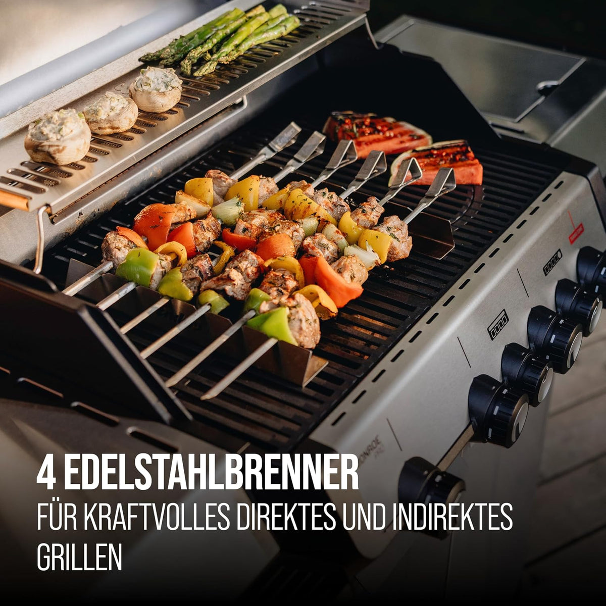 Barbacoa de gas Enders® MONROE PRO 4 SIKR TURBO, 4 quemadores de acero inoxidable, hornillo lateral, quemador trasero por infrarrojos, ventana de visualización, HEAT RANGE™, SWITCH GRID™, 800 °C TURBO ZONE™, SIMPLE CLEAN™, #8362