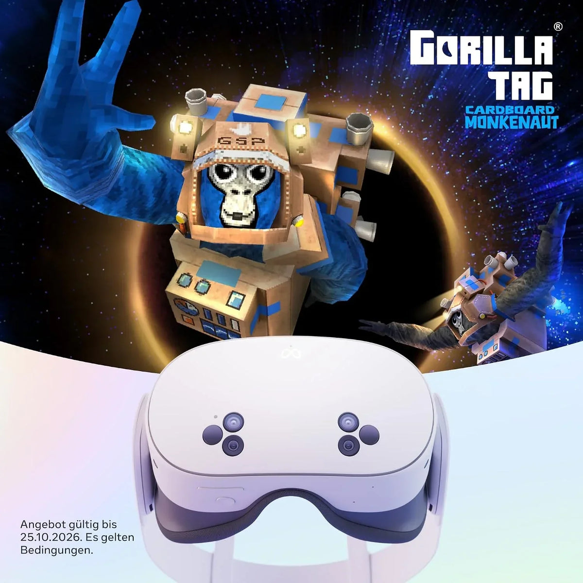 Visor de realidad virtual Quest 3S de 128 GB, casco de realidad mixta inalámbrico, procesador Snapdragon XR2 Gen 2, paquete de Gorilla Tag Monkenaut