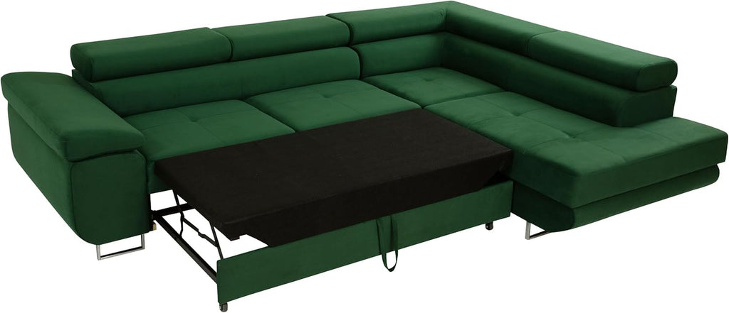 Sofá rinconero Mirjan24 Torezio con arcón, reposacabezas ajustables, sofá cama, sofá esquinero para salón, sofá tapizado, sofá en forma de L con función cama (Manila 16, lado: derecho)