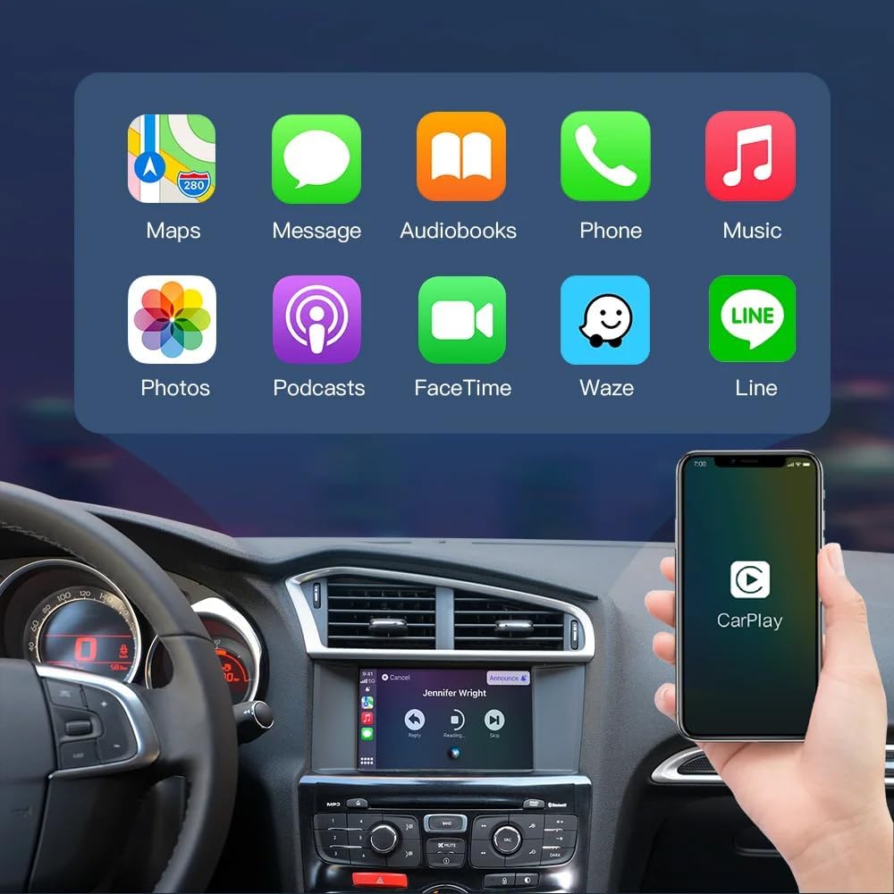 Adaptador inalámbrico CarPlay AUTOTOP, kit de reequipamiento y decodificador para Peugeot 208 de 7 pulgadas con Smeg MRN y Citroën Picasso C4, C5, DS4, DS3, 308, 508, 208, 3008 (2013-2016), compatible con CarPlay, Android Auto, Mirror Link y cámara.