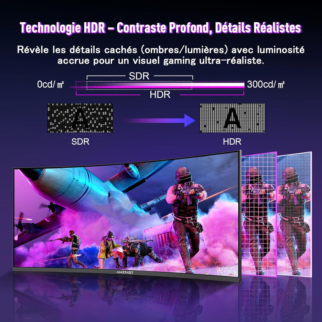 Monitor Gaming Curvo Amzfast de 34 pulgadas, 240Hz, UWQHD 3440x1440 (21:9), 1 ms MPRT, Eyes Care, sRGB 130%, Adaptive Sync, HDR, HDMI 2.1 * 2, DP 1.4 * 2, VESA 75x75, PIP/PBP, AMZG34C5QPro