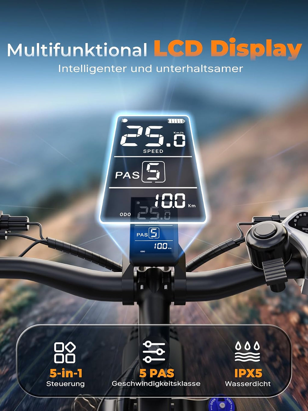 VARUN E Bike, E-Bike Herren mit 26 * 4.0' Fat Tire, 48V 18AH Akku, Bis zu 150 KM, 85Nm 250W Motor, 25KM/H, Offroad Ebike Mountainbike mit 7-Gang, All-Terrain Elektrofahrrad Herren, EU-Konformes