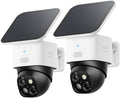 eufy Security SoloCam paquete de 2, cámara de seguridad exterior solar, vigilancia de 360°, sin puntos ciegos, cámara de seguridad exterior con Wi-Fi de 2,4 GHz, uso sin cuotas, compatible con HomeBase 3