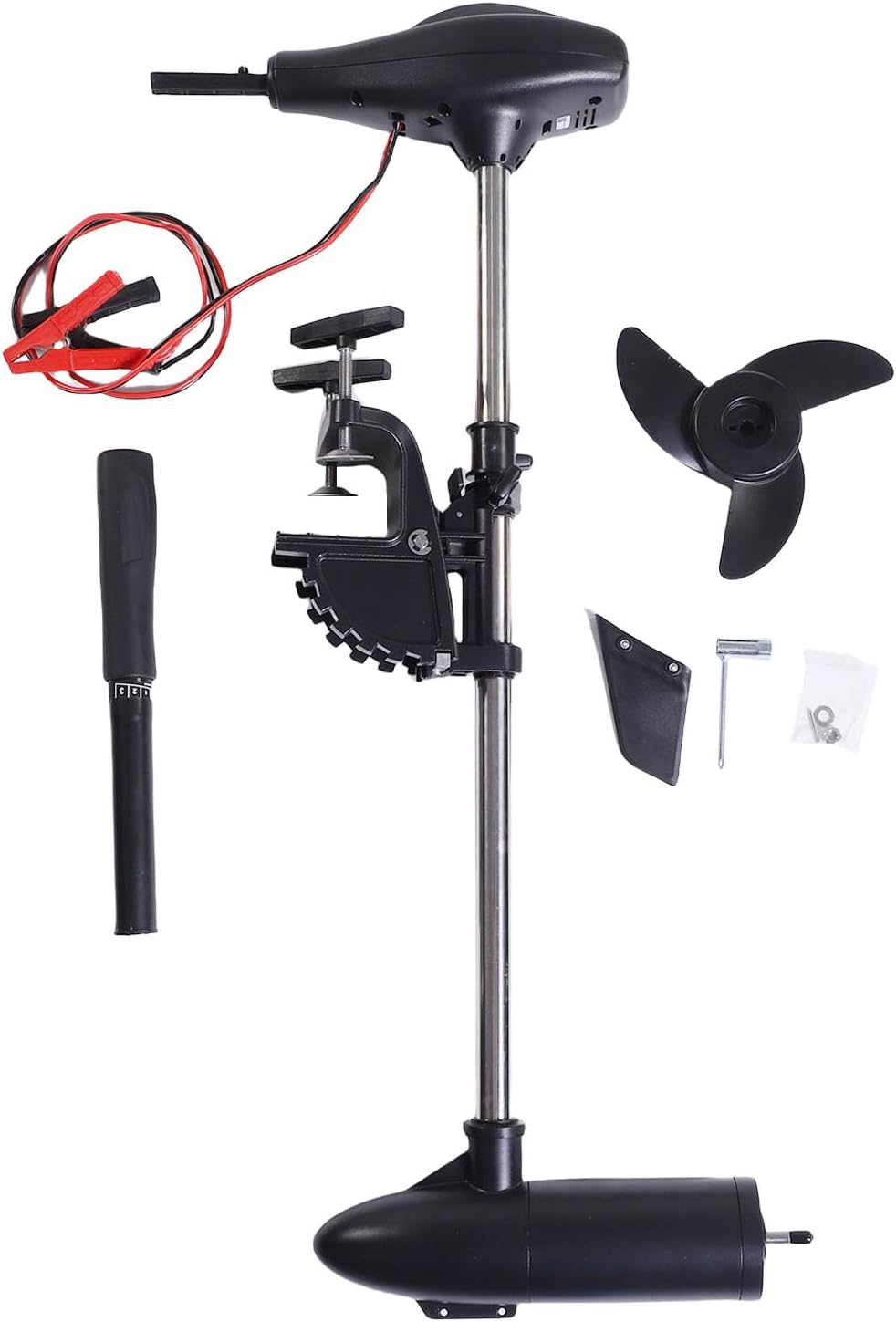 Motor eléctrico para curricán Haofy con mango telescópico, 5 velocidades hacia adelante, empuje de 30 libras, mango de 76 cm para kayak, pesca, hélice de 3 palas, motor con escobillas de 1800 RPM