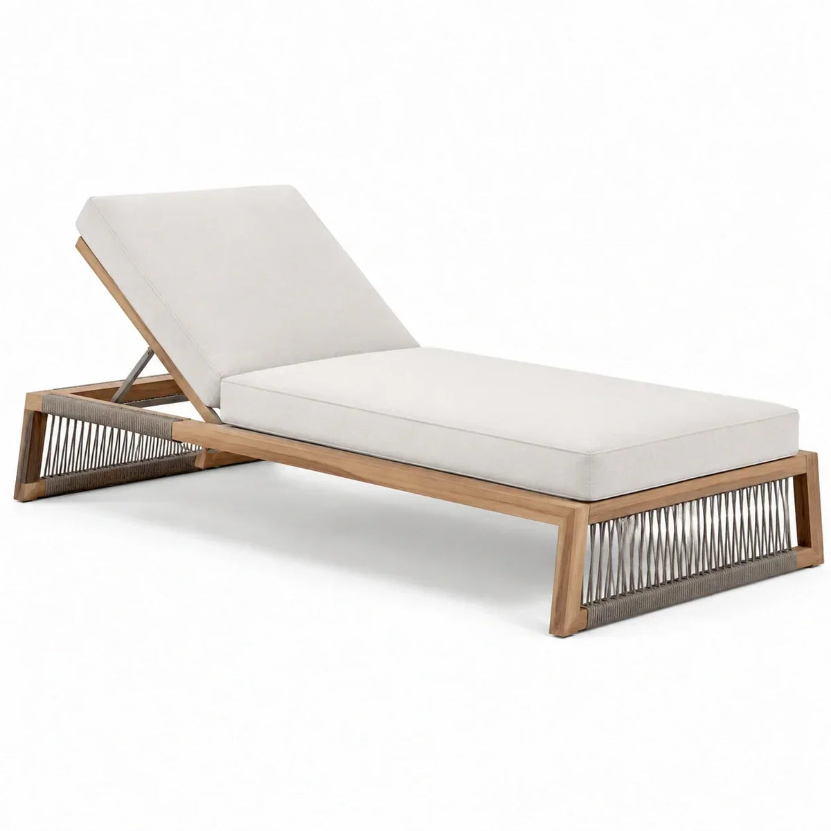 Tumbona con estructura de madera de teca y tejido de poliéster beige 200x65x35 cm