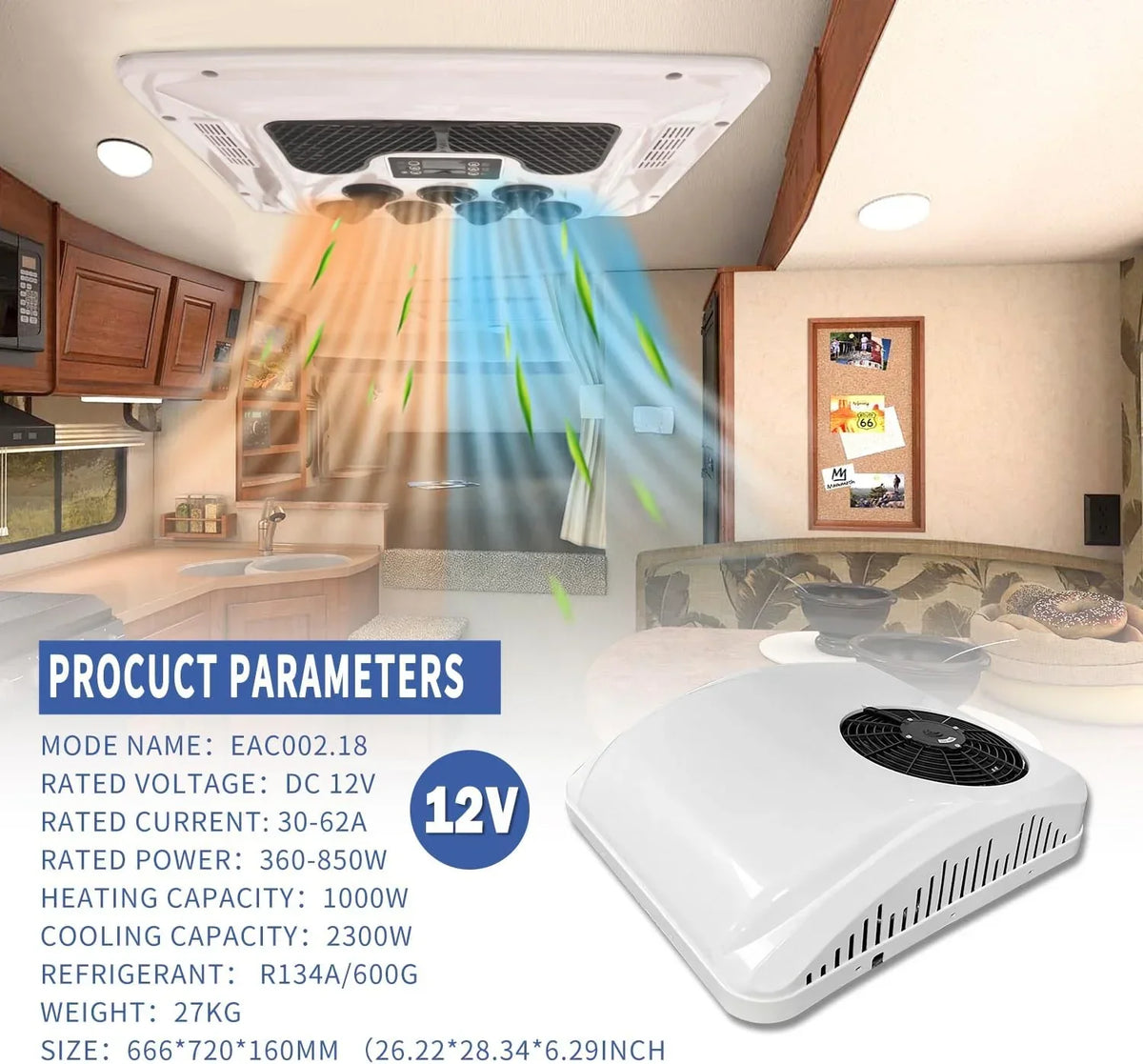 Aire acondicionado para vehículos recreativos de 8800 BTU y 12 V CC para camiones y autocaravanas
