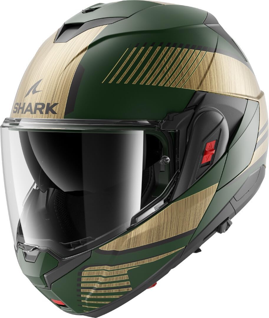 SHARK, Casco de moto modular OXO SIKTER Green Chrome Gold GUQ, M