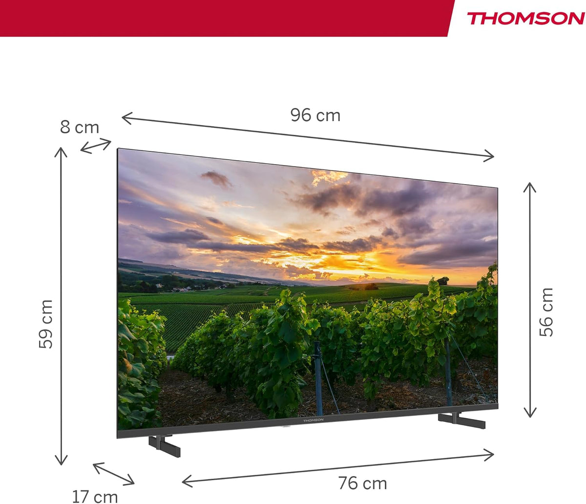 THOMSON Smart TV Android QLED de 43 pulgadas (109 cm), Google Assistant, Wi-Fi, Dolby Digital, Bluetooth, triple sintonizador (cable/satélite/antena), HDMI, CI+, panel A+ – 43QA2S13