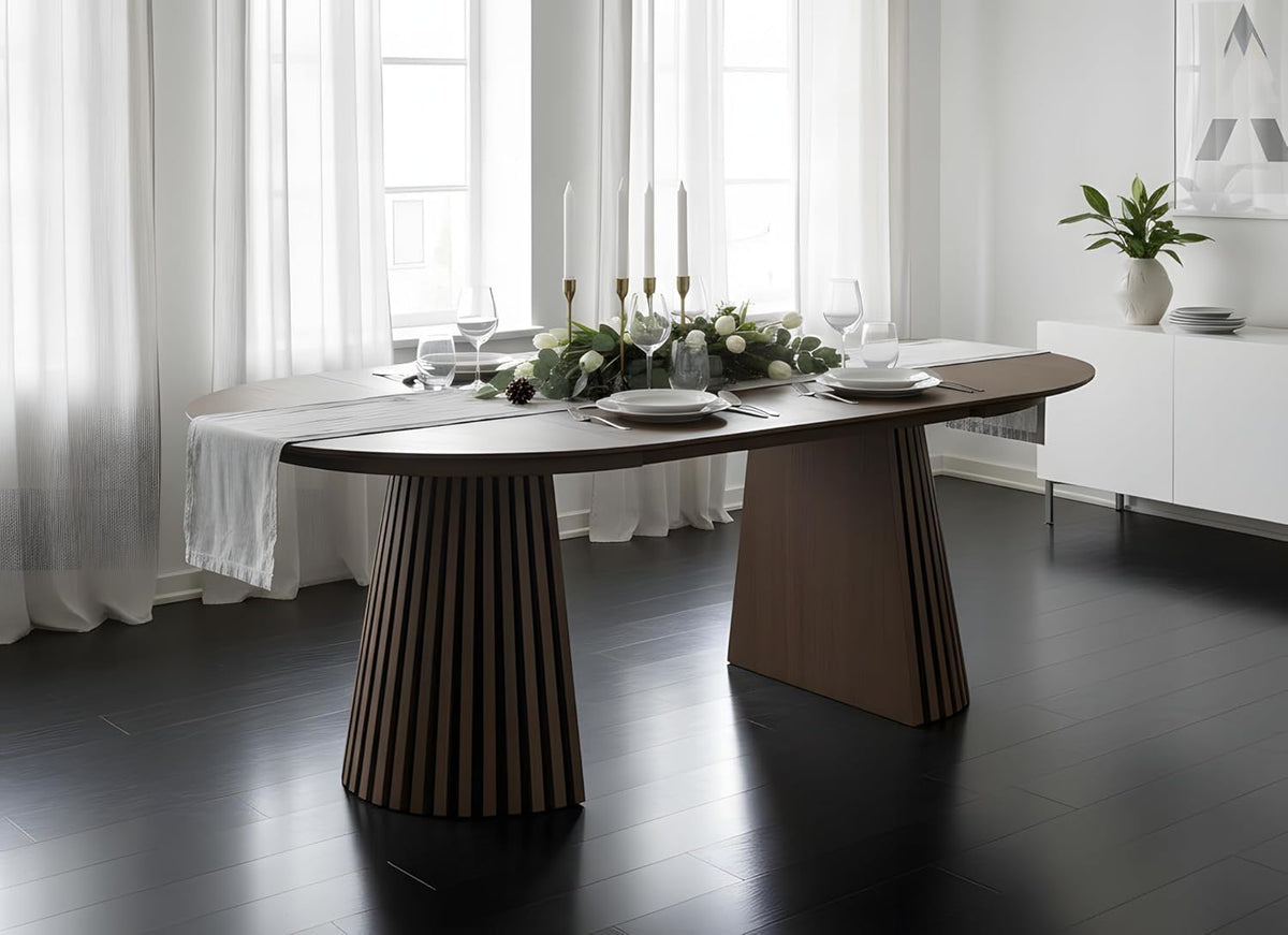 ebuy24 Tokyo mesa de comedor con 2 tableros adicionales ø120x120 hasta 160 hasta 200cm chapa de roble ahumado. – Mesa de comedor redonda extensible, mesa redonda extensible, mesa de comedor ovalada extensible