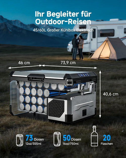 AAOBOSI Nevera de compresor de 45L con doble zona hasta -20℃, carcasa de acero inoxidable e interior de aluminio, 12/24V DC y 230V AC, nevera de compresor para coche, barco, camping y todoterreno