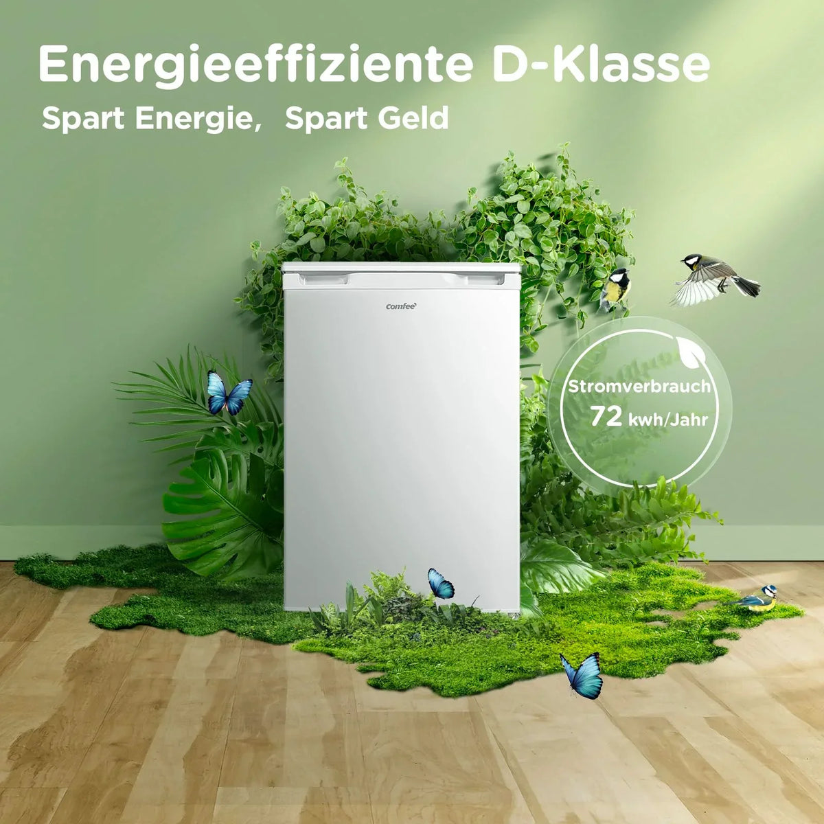 Refrigerador Comfee 131L sin congelador, compresor inverter, 72kWh/año, clase D, 39dB, cajón para frutas/verduras, Al. 84,5 An. 55,3 cm