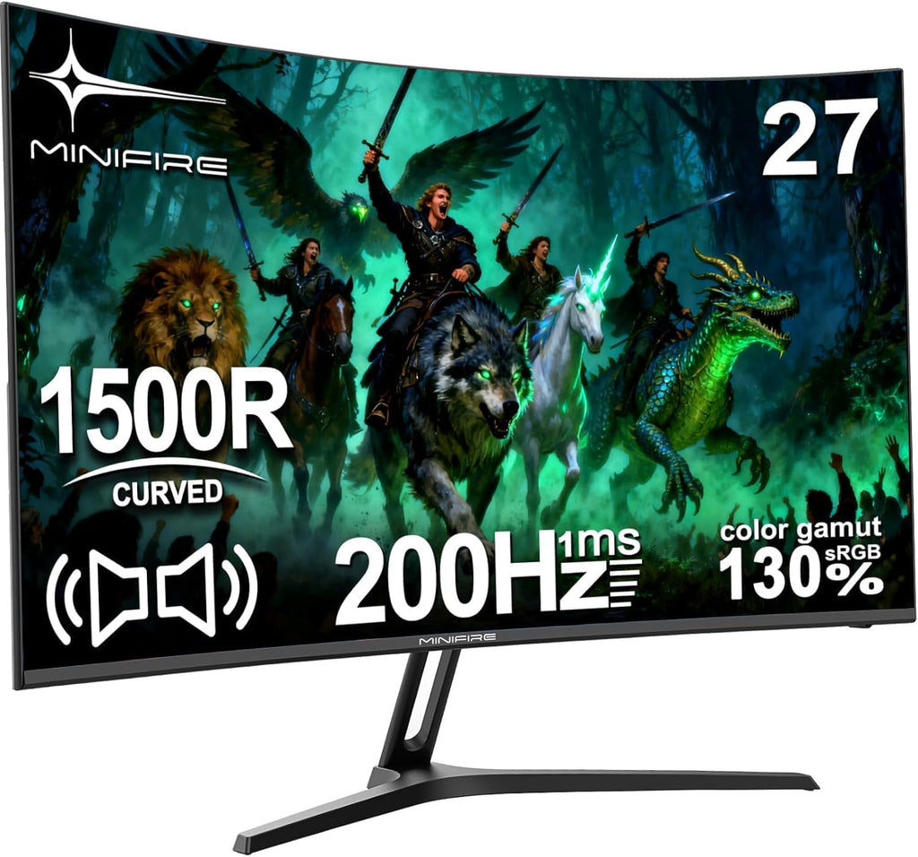Monitor curvo para juegos Minifire de 27 pulgadas MFG27C1, 200Hz, 1Ms, 130% sRGB, monitor con altavoces, panel VA de 1920 * 1080 (MFG27C1 con cable HDMI)