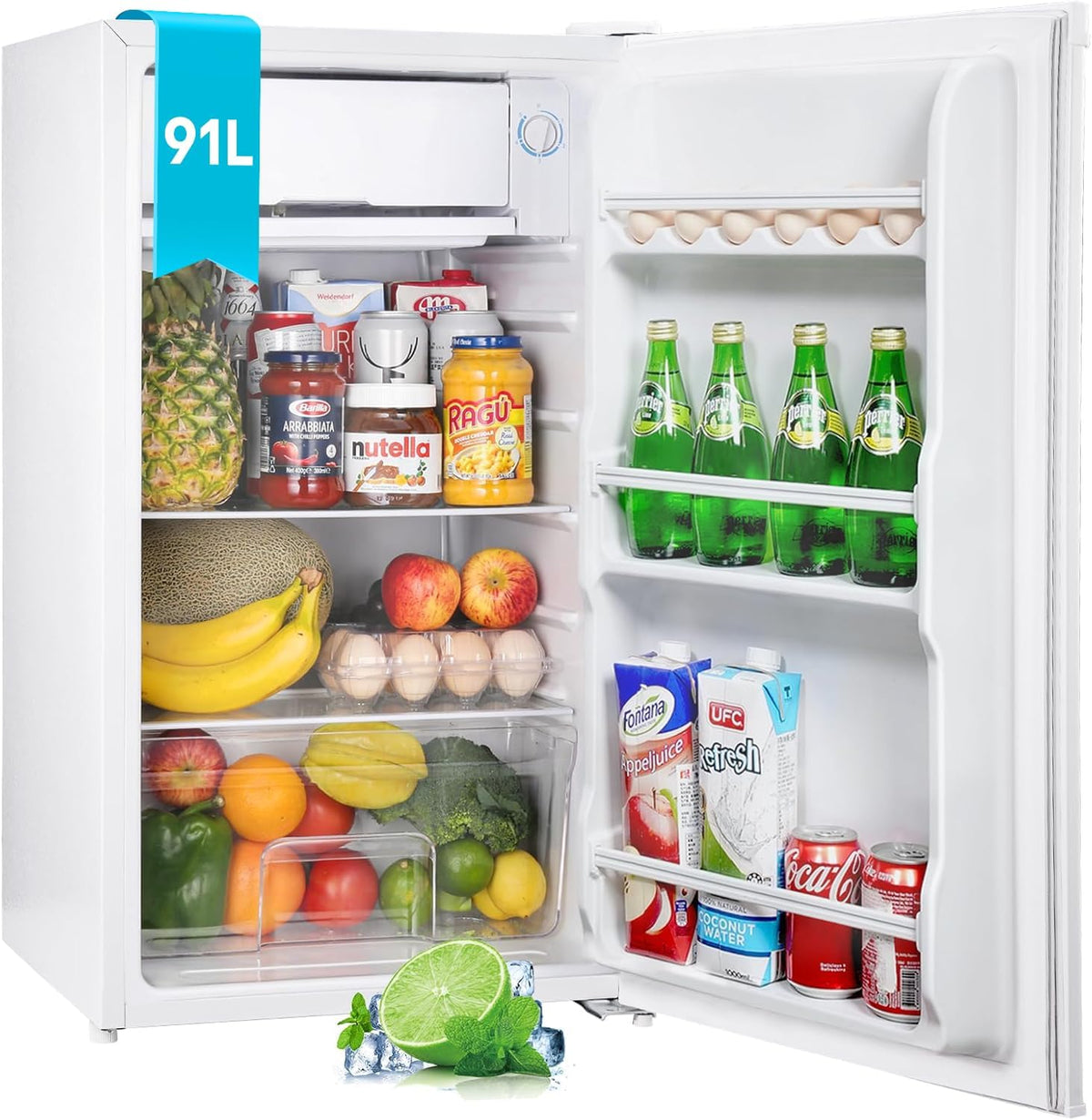 Upstreman 91L Mini-nevera con congelador, 5 niveles de temperatura (0-10℃), eficiente energéticamente, funcionamiento silencioso de 41 dB, compacta y espaciosa para residencia de estudiantes/oficina