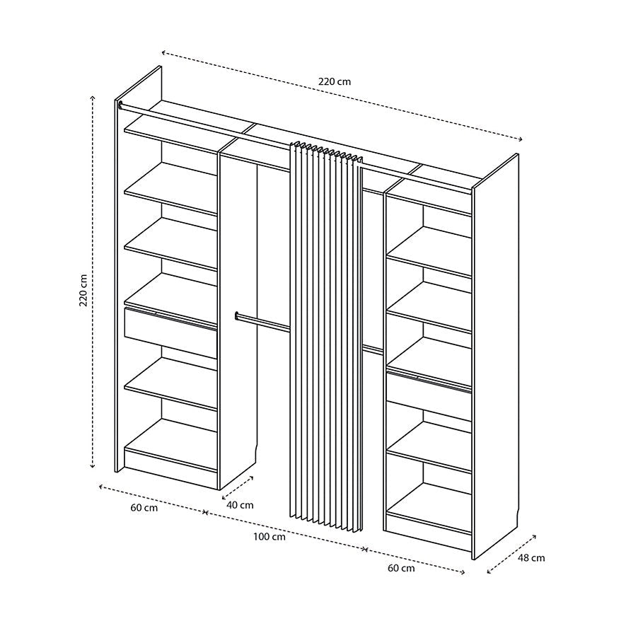 Kit de vestidor de 2 columnas reversibles con 2 cajones efecto roble Balsam, Al. 220 x An. 220 x Pr. 48 cm