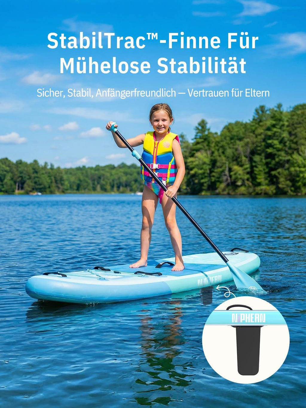 Tabla de paddle surf Niphean con asiento, tabla SUP (ultraligera) para mujeres, tabla de paddle surf con aleta StabilTrac de +30% de estabilidad, tabla de paddle inflable antideslizante para yoga y apta para mascotas