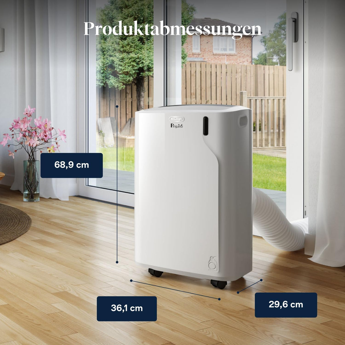 De'Longhi Pinguino - Aire acondicionado portátil 3 en 1, para habitaciones de hasta 27 m², con deshumidificador y ventilador, 9400 BTU, funcionamiento silencioso, mando a distancia, temporizador de 24 h, clase de eficiencia energética A (PACEM82)
