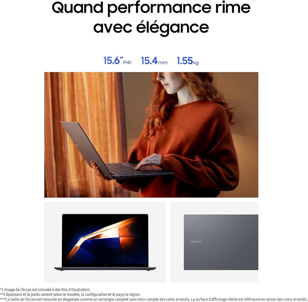 Ordenador portátil Samsung Galaxy Book4 de 15,6'', Intel Core 5, 8 GB de RAM, 512 GB SSD, Intel Graphics, gris, teclado AZERTY FR