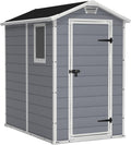 Cobertizo de jardín Keter Manor 4x6S, resistente a la intemperie, 3,8 m³, plástico, para exteriores, dimensiones exteriores: ancho x profundidad x altura: 130 x 192 x 198 cm, dimensiones interiores: ancho x profundidad x altura: 111 x 177 x 190 cm, gris
