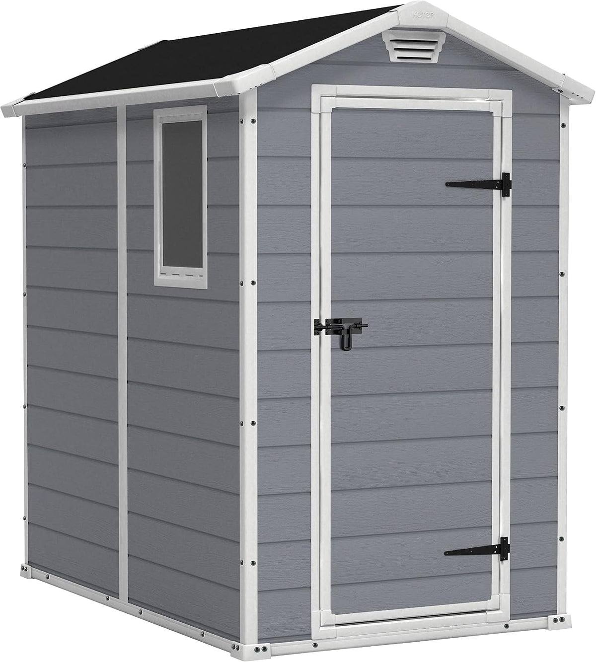 Cobertizo de jardín Keter Manor 4x6S, resistente a la intemperie, 3,8 m³, plástico, para exteriores, dimensiones exteriores: ancho x profundidad x altura: 130 x 192 x 198 cm, dimensiones interiores: ancho x profundidad x altura: 111 x 177 x 190 cm, gris
