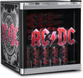 Mininevera °CUBES AC/DC de 48 L – Refrigerador de bebidas con puerta de cristal y sentido de apertura reversible | Silencioso y eficiente energéticamente (39 dB) | Perfecto para bar, oficina y gaming | Diseño icónico para fans del rock