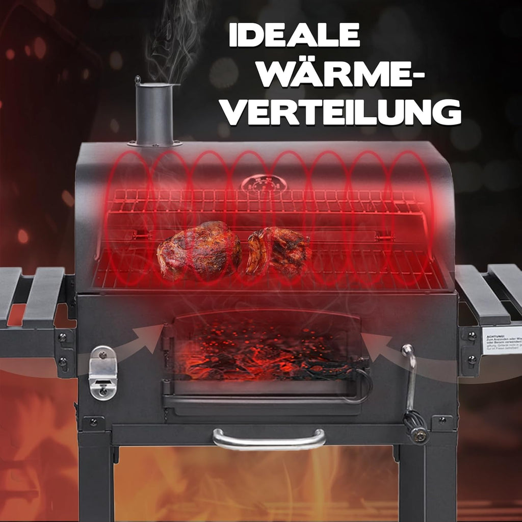 TAINO HERO XL Barbacoa ahumadora, carro grill, barbacoa de carbón, chimenea de exterior, barbacoa de pie, ahumador, accesorios