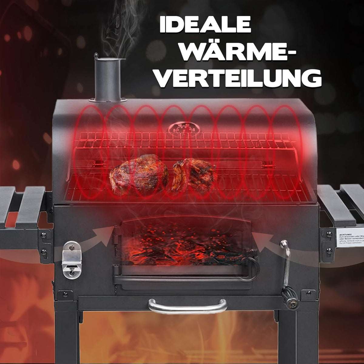 TAINO HERO XL Barbacoa ahumadora, carro grill, barbacoa de carbón, chimenea de exterior, barbacoa de pie, ahumador, accesorios