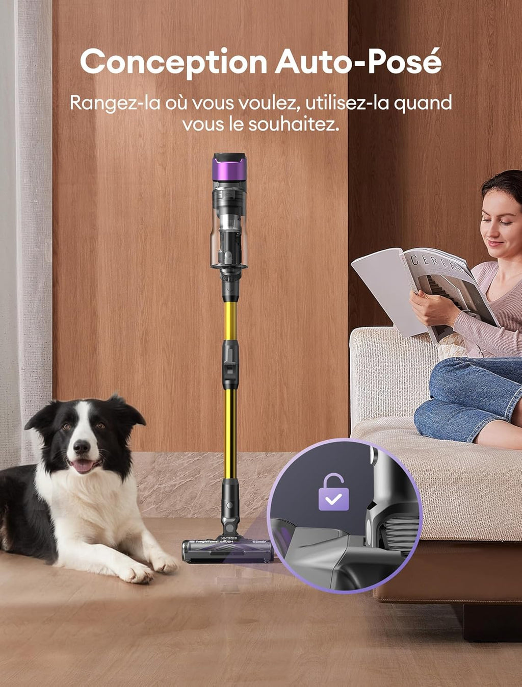 Ultenic U20 Aspiradora Escoba sin Cable, 55kPa/60min Aspiradora sin Cable, Tecnología GreenEye, Tubo Plegable, Cepillo de Suelo TangleTame, Potente para Pelo de Mascotas, Suelo Duro y Coche