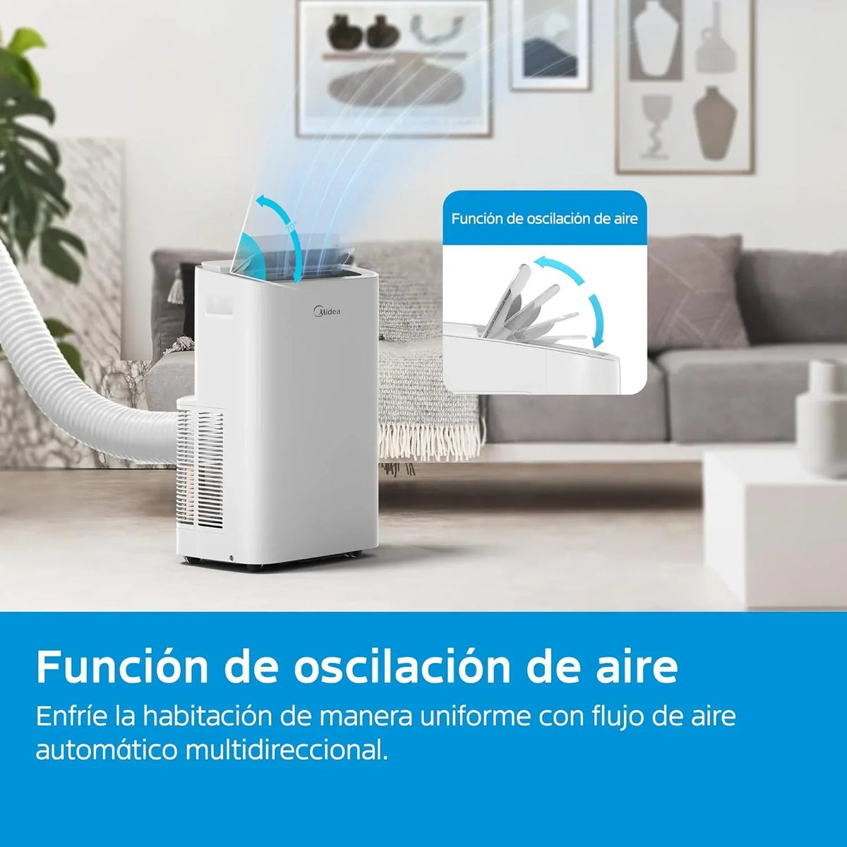 Aire Acondicionado Portátil MIDEA Pingüino 3 en 1 | 3000 Frigorías / 12000 BTU | Aire acondicionado silencioso para 43m2 - Deshumidificador, Ventilador, Climatizador 3500 W - 4 modalidades con kit de ventana