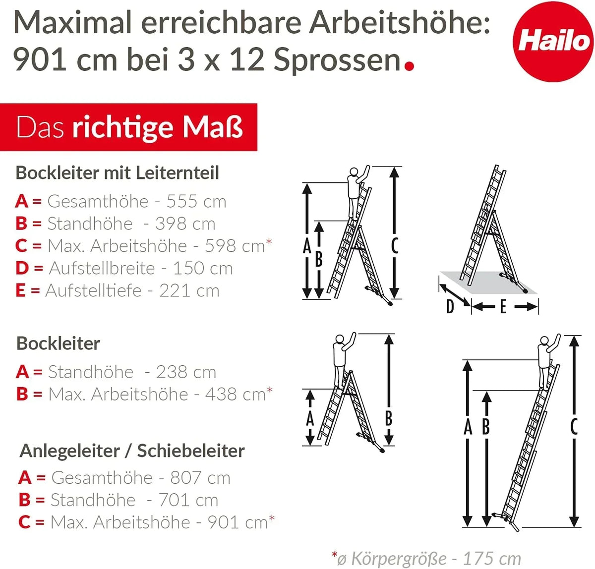 Escalera combinada de aluminio de 3 tramos ProfiLOT 9312-507, 3x12 peldaños, 150 kg de capacidad de carga, 9,01 m de altura de trabajo