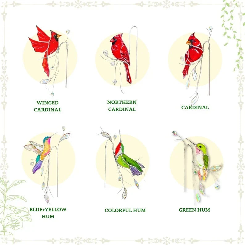 Estaca para plantas con diseño de colibrí de cristal tintado: atrapasoles de cristal, 4 x 17 cm