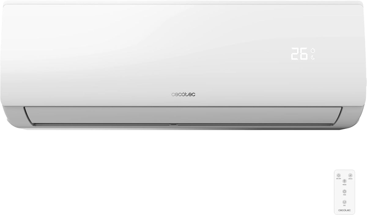 Aire acondicionado split Cecotec AirClima 9000 Smartfresh. 9000 BTU, motor DC, bomba de calor, mando a distancia, pantalla LED, sistema Inverter, 5 modos, 8 velocidades, cobertura 16 m² + compresor