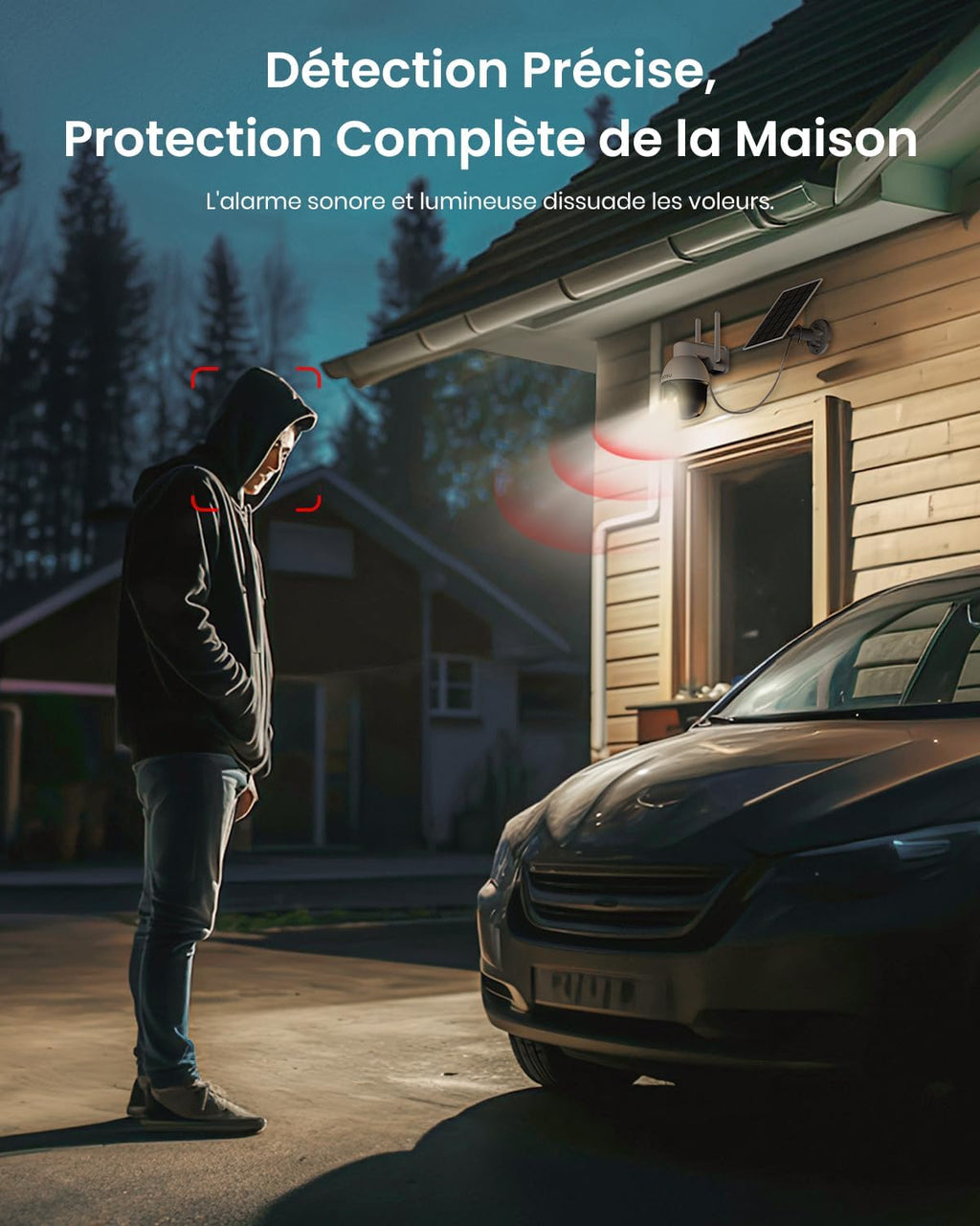 Cámara de vigilancia exterior aosu con panel solar, PTZ, seguimiento automático de personas, visión nocturna 2K, alarma sonora y luminosa, audio bidireccional, compatible con Alexa/Google