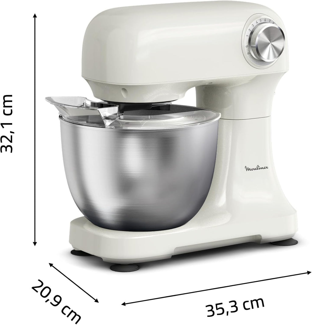 Moulinex, Bake Simple, Robot pastelero, compacto, fácil de usar, batidor de varillas, batidor y gancho amasador, QA141AF0
