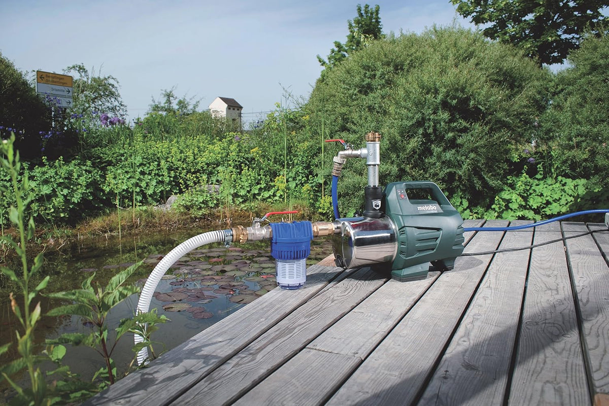 Bomba de agua doméstica Metabo HWA 6000 Inox - 1300W, 6000 l/h, acero inoxidable, protección contra marcha en seco, riego de jardines, bombeo de agua subterránea - Funcionamiento silencioso, bajo consumo, duradera