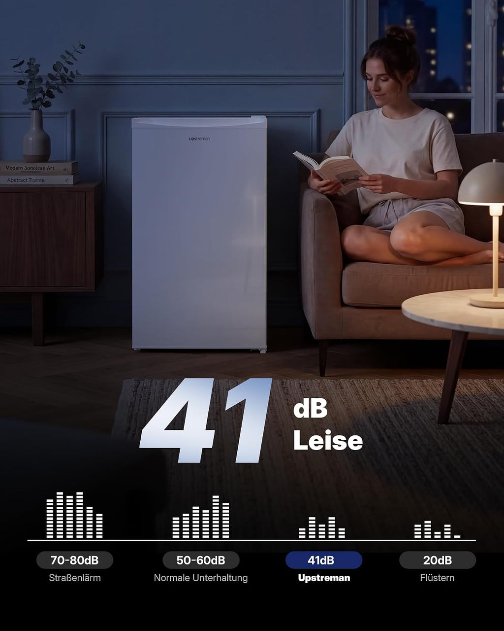 Upstreman 91L Mini-nevera con congelador, 5 niveles de temperatura (0-10℃), eficiente energéticamente, funcionamiento silencioso de 41 dB, compacta y espaciosa para residencia de estudiantes/oficina
