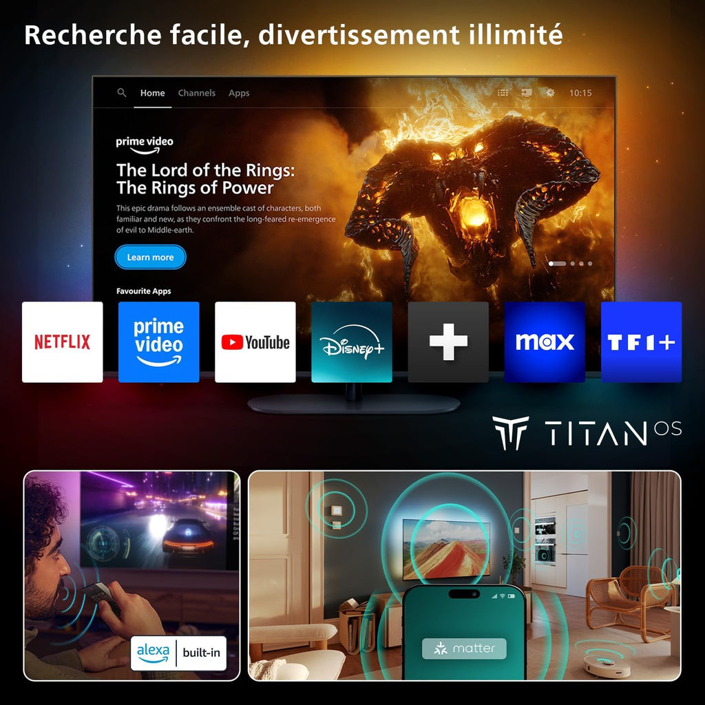 Smart TV LED 4K Philips Ambilight 50PUS8500 - Pantalla de 50 pulgadas con plataforma Pixel Precise Ultra HD, sistema operativo Titan y sonido Dolby Atmos, compatible con Alexa y el Asistente de Google