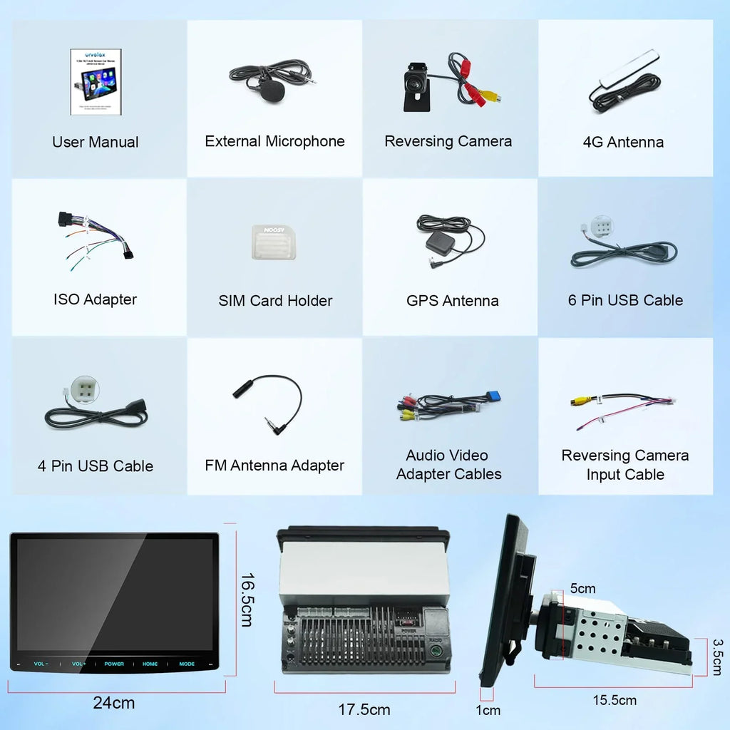 Autoradio Android 13 de 10,1 pulgadas, Apple CarPlay inalámbrico, Android Auto, navegación, DAB+, 1 DIN, Bluetooth, 8 núcleos, 32 GB, WiFi, 4G, GPS, cámara de visión trasera